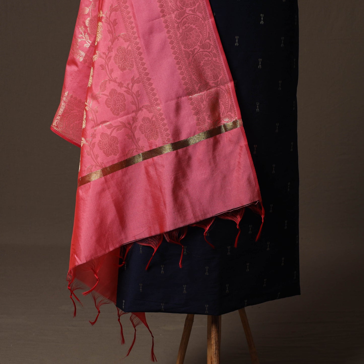 Spun Dupion Viscose Silk Buti 2pc Unstitched Dress Material Kurta Set with Earrings 46