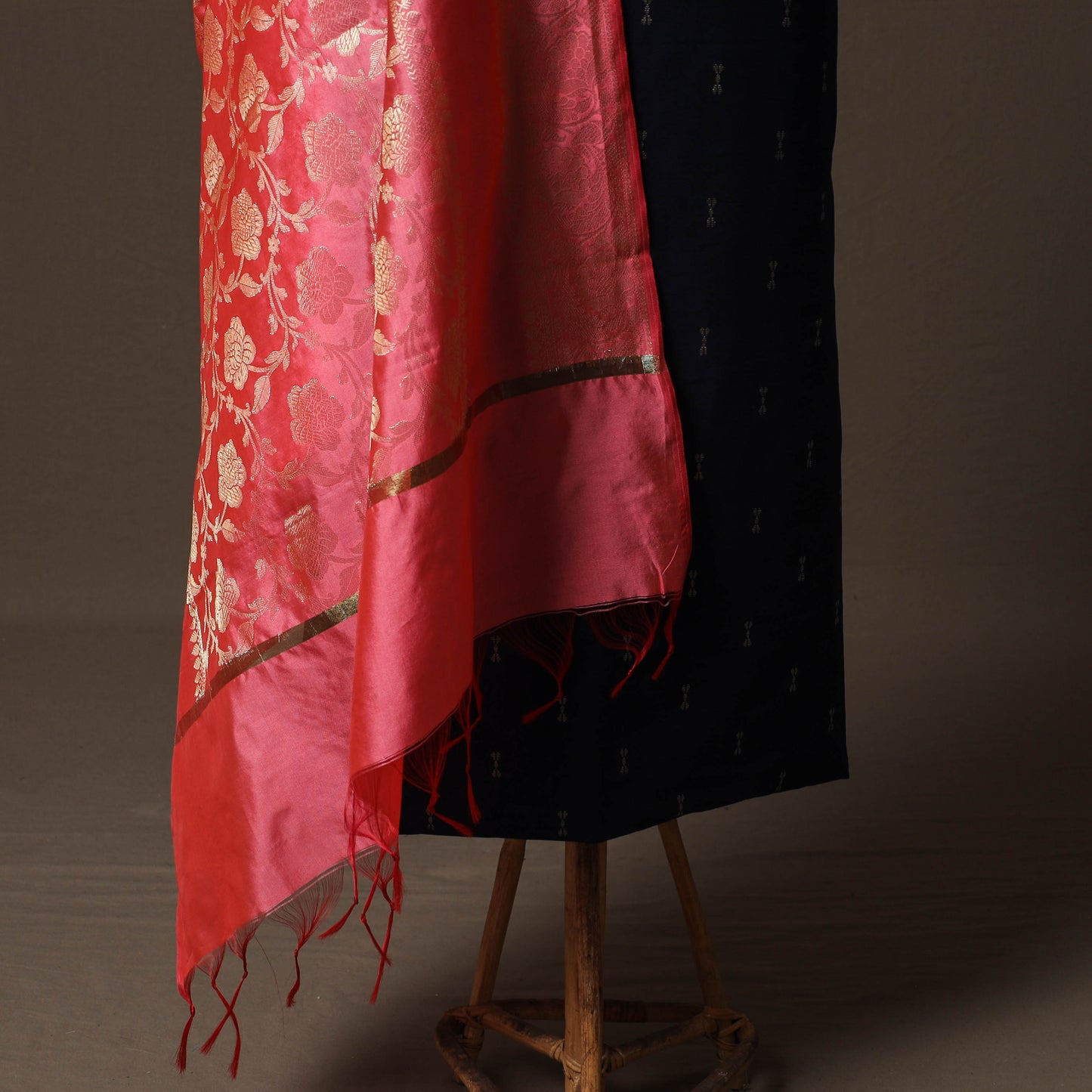 Spun Dupion Viscose Silk Buti 2pc Unstitched Dress Material Kurta Set with Earrings 45