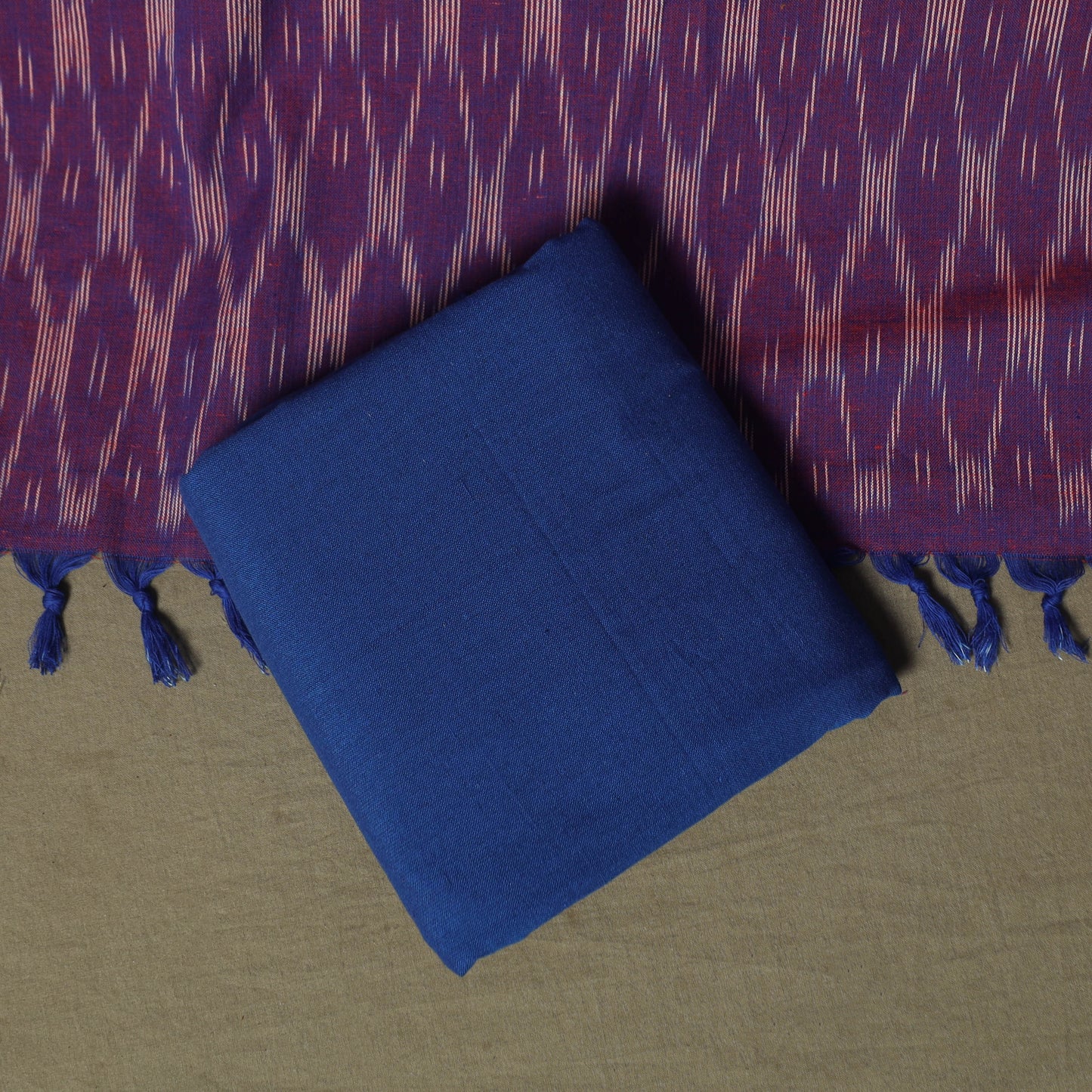 Purple - Pochampally Ikat Weave 3pc Cotton Unstitched Dress Material Suit Set 45