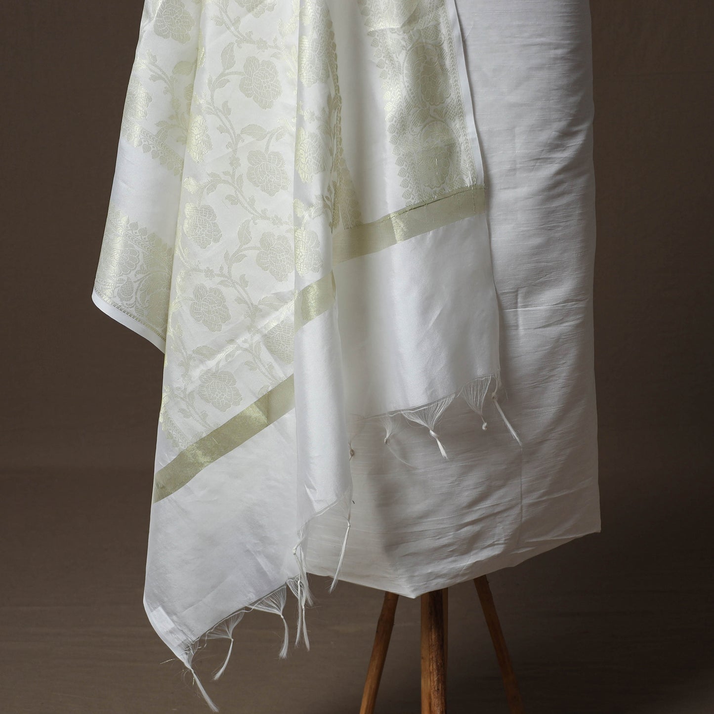 Plain Slub Silk 2pc Unstitched Dress Material Kurta Set with Earrings 44