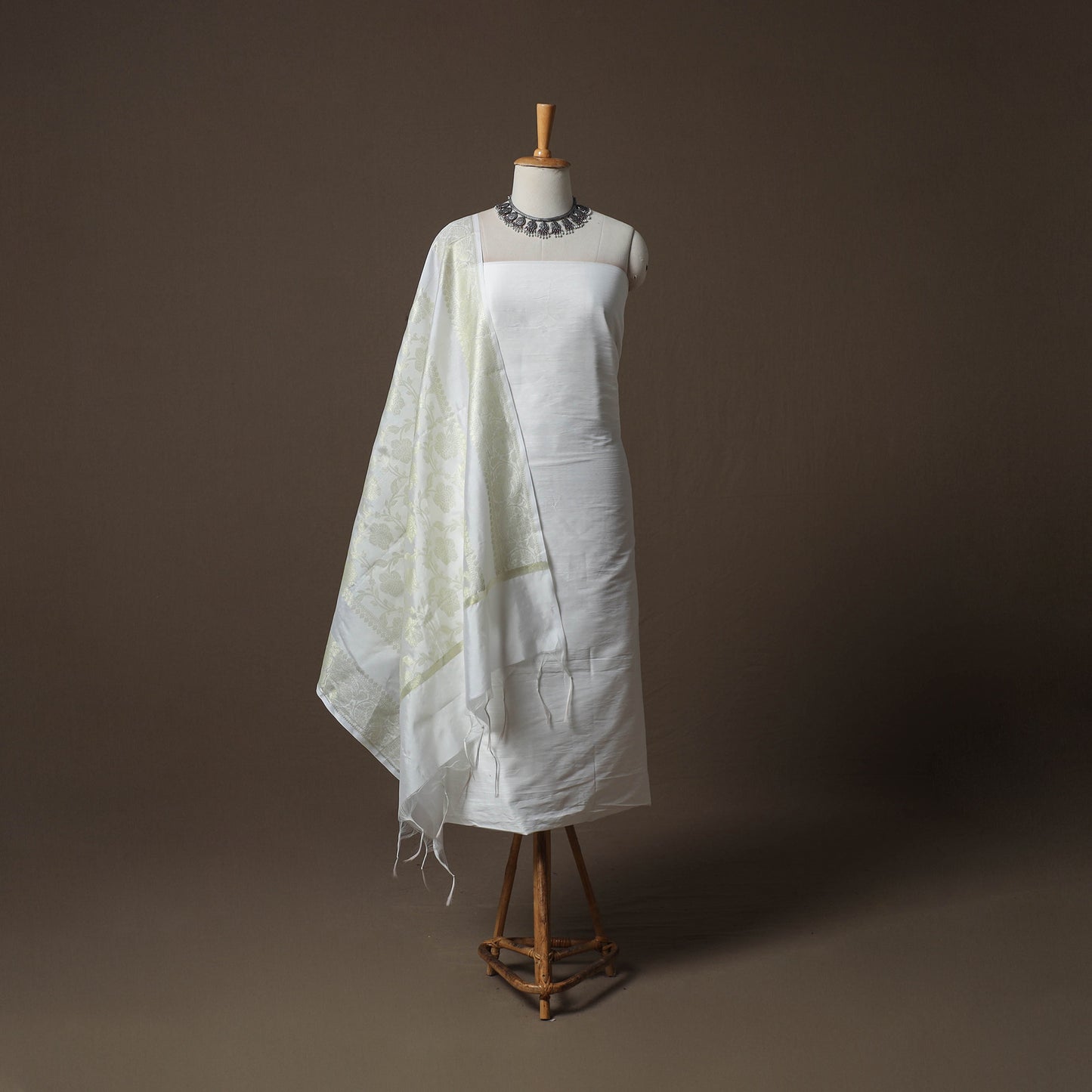 Plain Slub Silk 2pc Unstitched Dress Material Kurta Set with Earrings 43