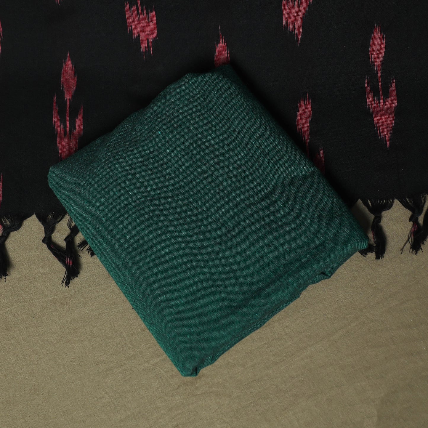 Black - Pochampally Ikat Weave 3pc Cotton Unstitched Dress Material Suit Set 46