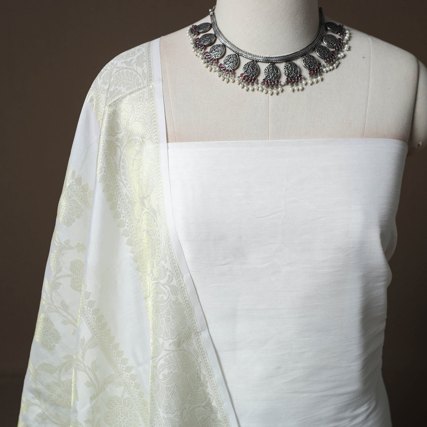 Plain Slub Silk 2pc Unstitched Dress Material Kurta Set with Earrings 43