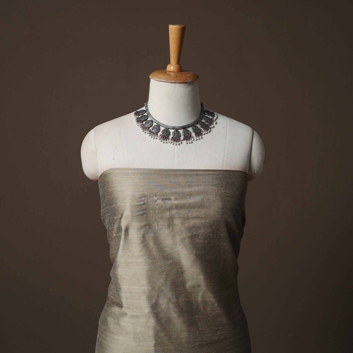 Plain Slub Silk 2pc Unstitched Dress Material Kurta Set with Earrings 42