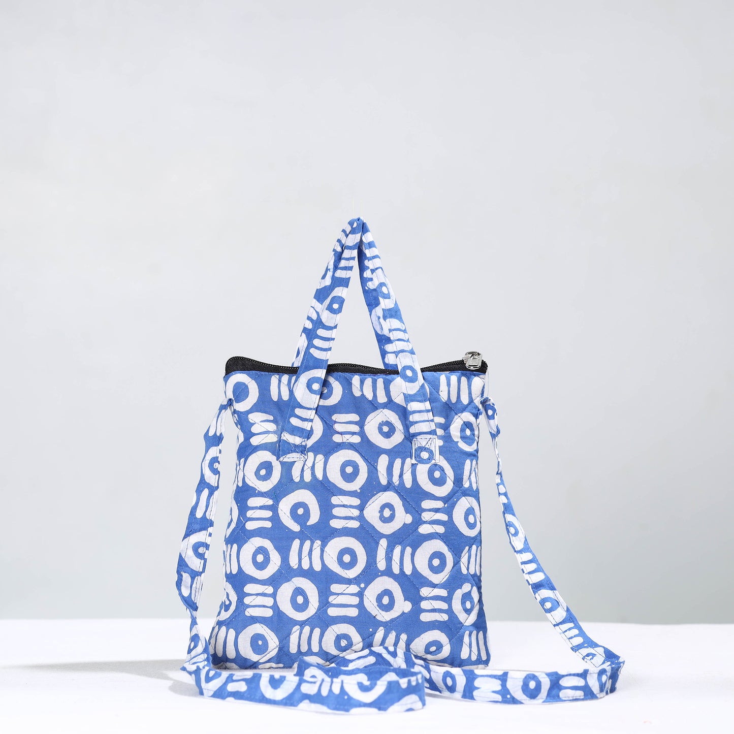 Blue - Hand Batik Printed Quilted Cotton Sling Bag 07