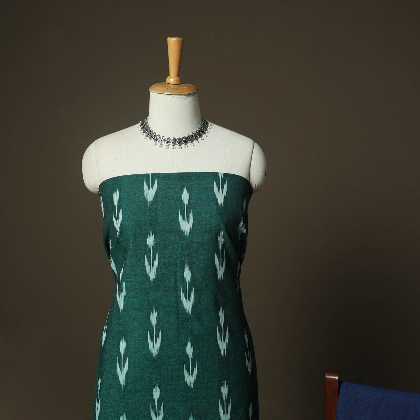 Green - Pochampally Ikat Weave 3pc Cotton Unstitched Dress Material Suit Set 49