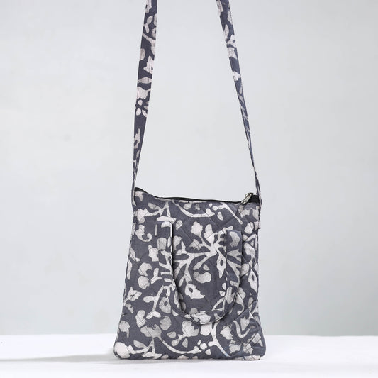 Grey - Hand Batik Printed Quilted Cotton Sling Bag 09