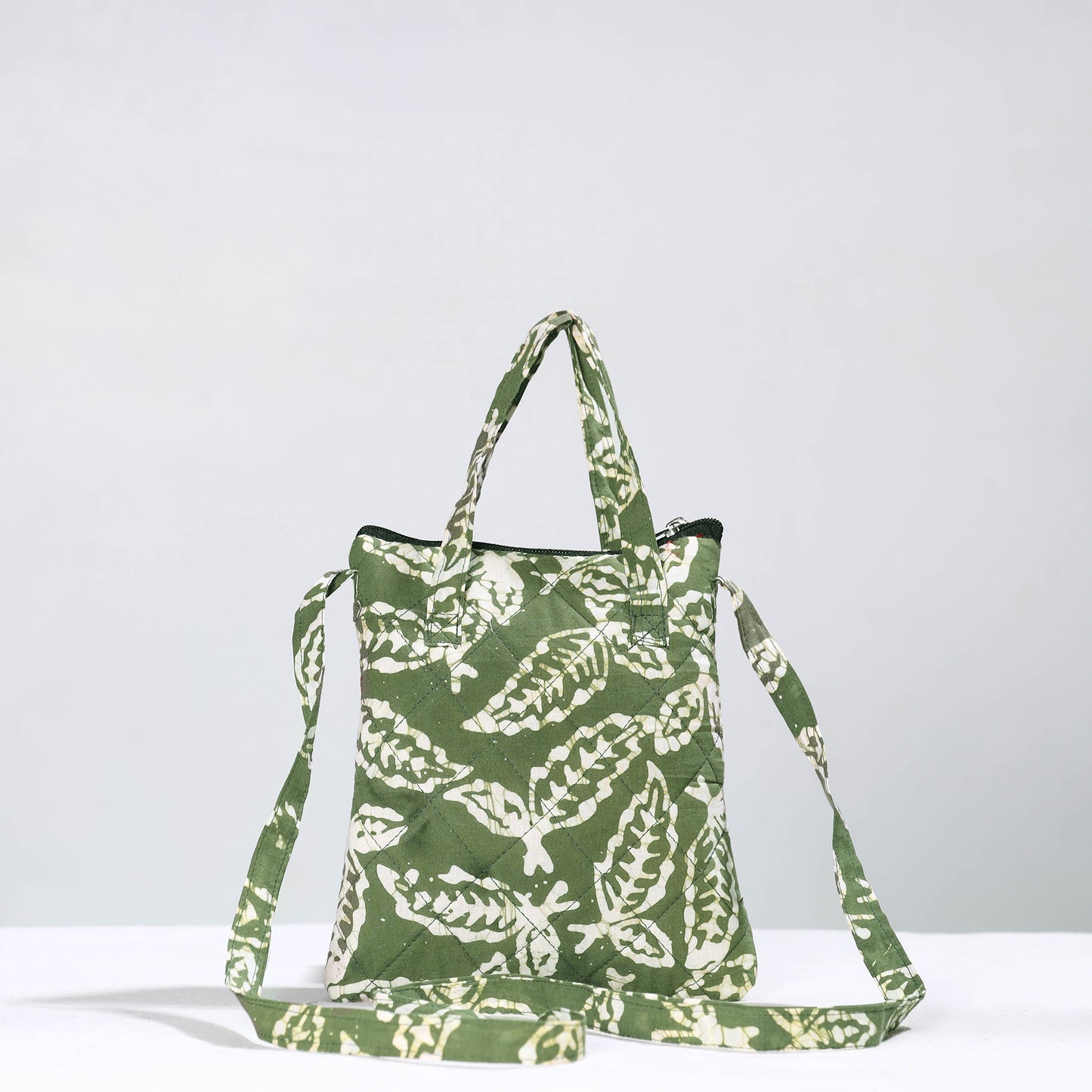 Green - Hand Batik Printed Quilted Cotton Sling Bag 10