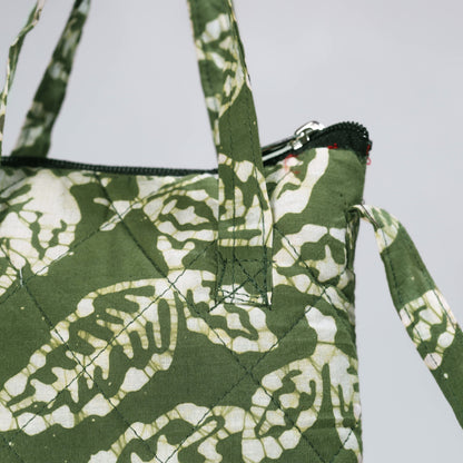 Green - Hand Batik Printed Quilted Cotton Sling Bag 10