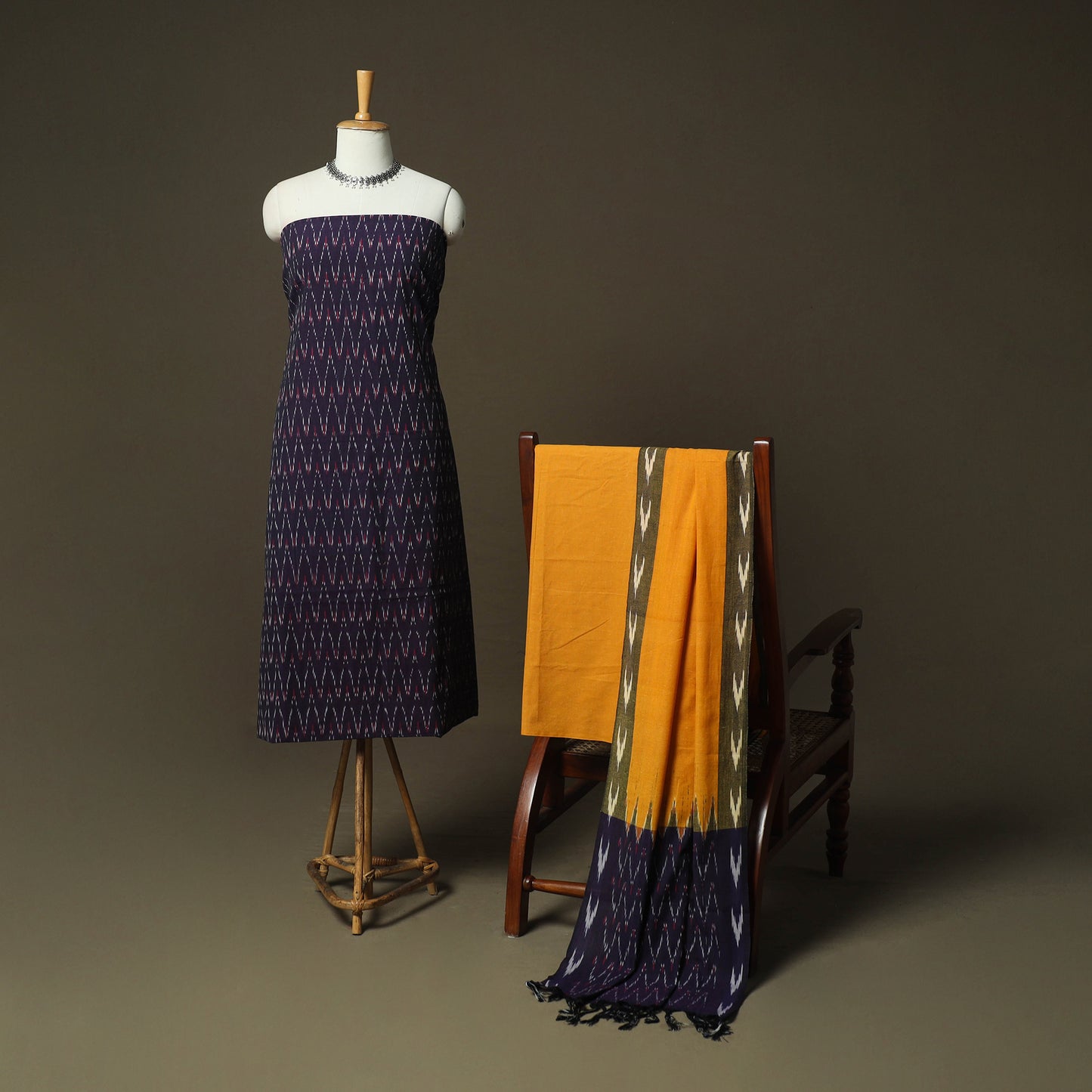 Purple - Pochampally Ikat Weave 3pc Cotton Unstitched Dress Material Suit Set 52