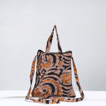 Brown - Hand Batik Printed Quilted Cotton Sling Bag 16