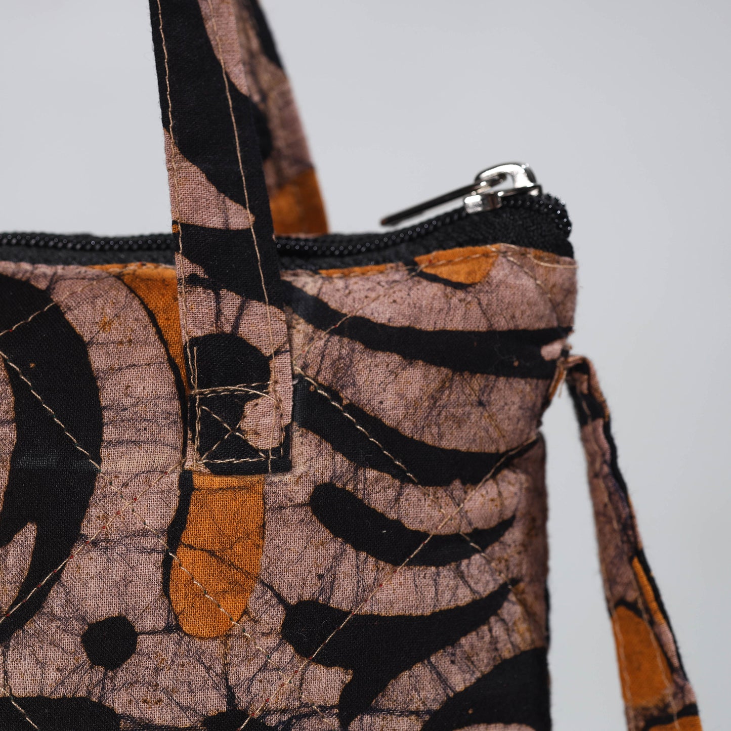Brown - Hand Batik Printed Quilted Cotton Sling Bag 16