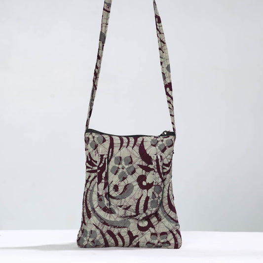 Green - Hand Batik Printed Quilted Cotton Sling Bag 18
