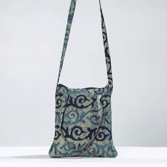Green - Hand Batik Printed Quilted Cotton Sling Bag 19