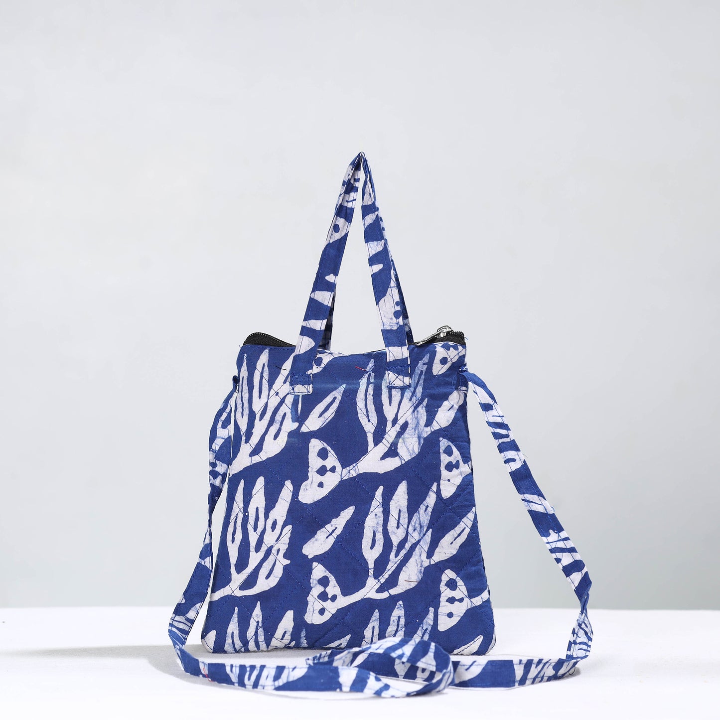Blue - Hand Batik Printed Quilted Cotton Sling Bag 22