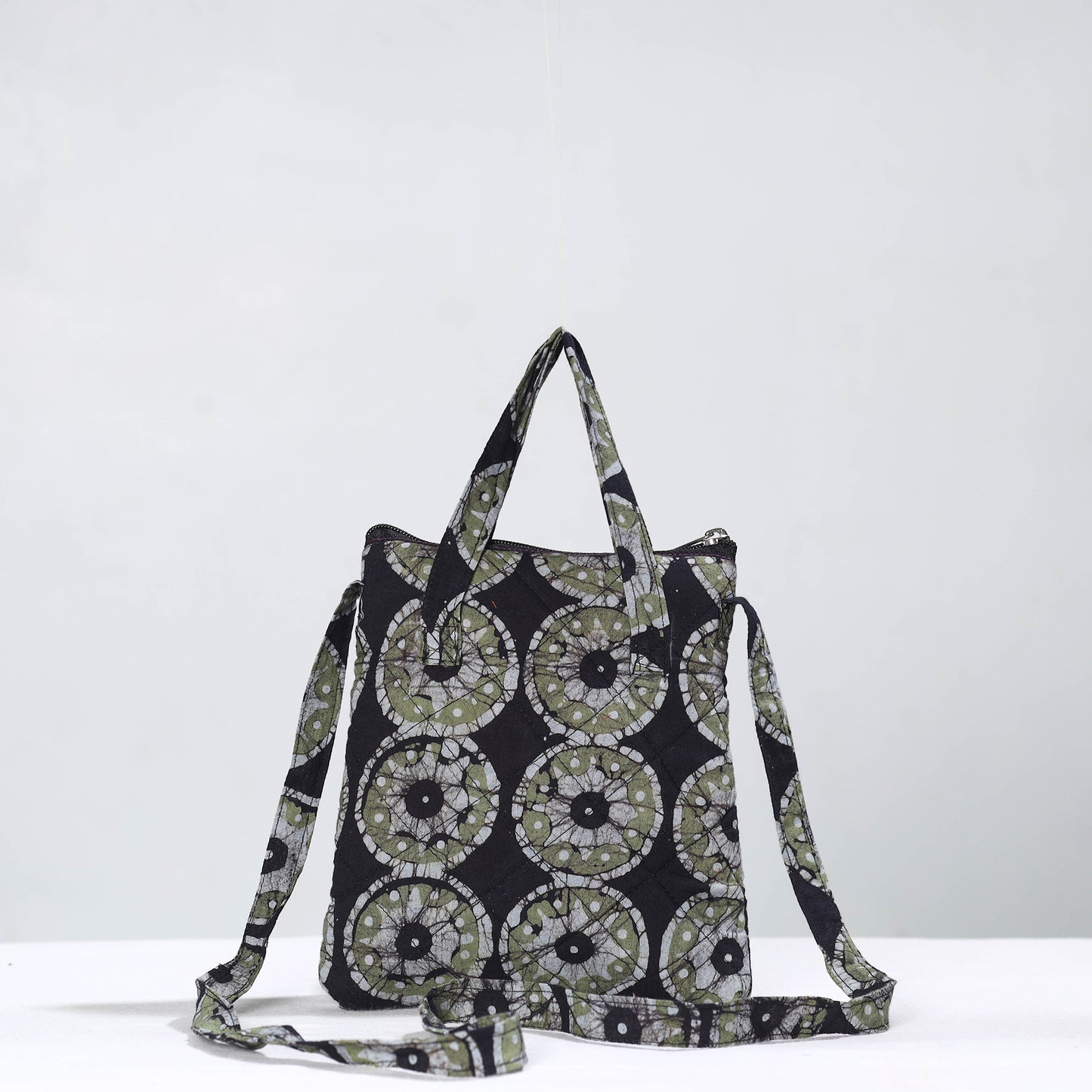 Black - Hand Batik Printed Quilted Cotton Sling Bag 23