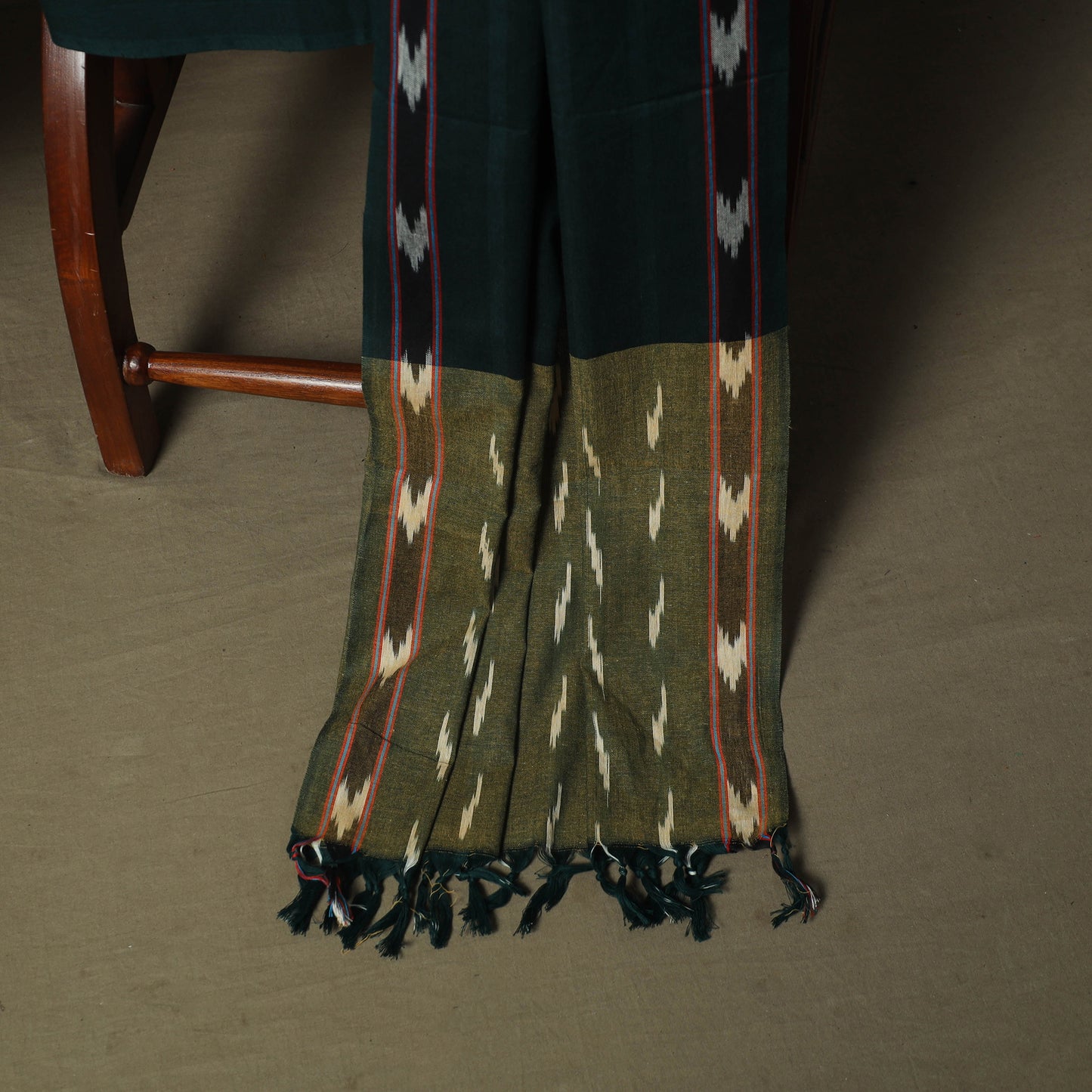 Green - Pochampally Ikat Weave 3pc Cotton Unstitched Dress Material Suit Set 57