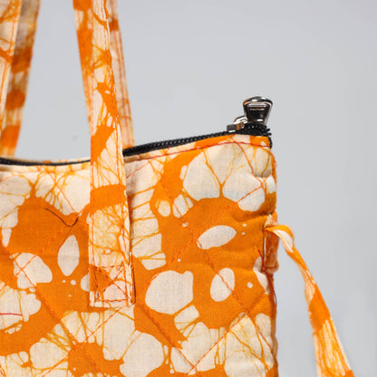 Orange - Hand Batik Printed Quilted Cotton Sling Bag 27