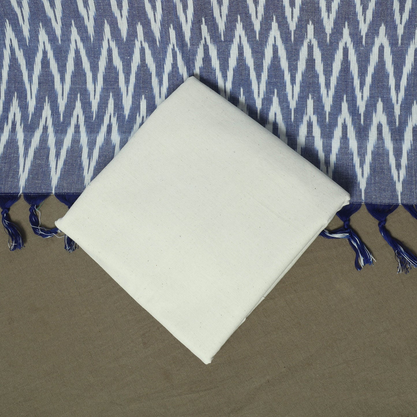 Blue - Pochampally Ikat Weave 3pc Cotton Unstitched Dress Material Suit Set 60