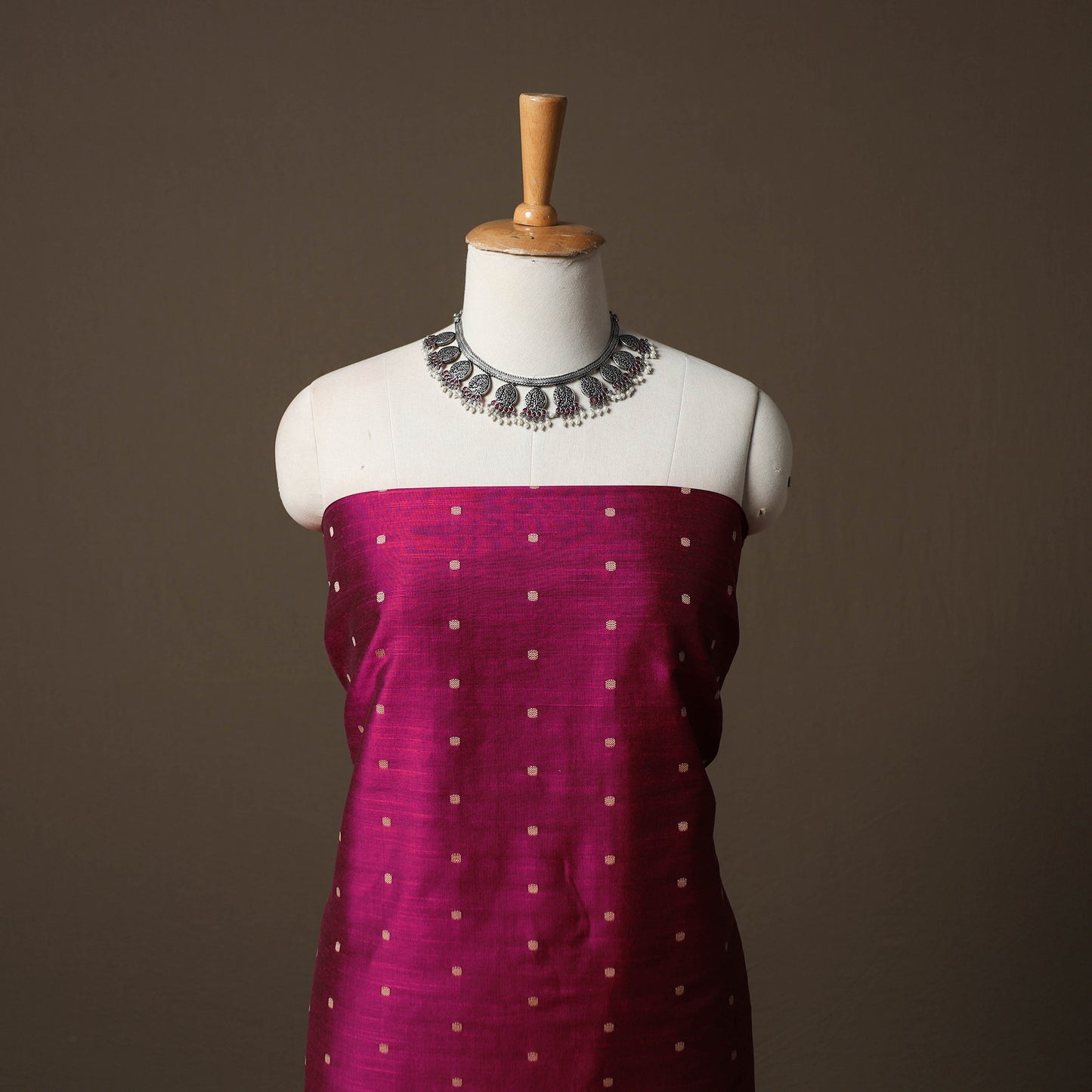 Spun Dupion Viscose Silk Buti 2pc Unstitched Dress Material Kurta Set with Earrings 29