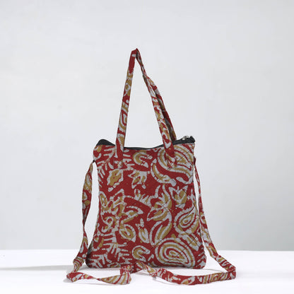 Maroon - Hand Batik Printed Quilted Cotton Sling Bag 31