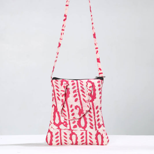 Pink - Hand Batik Printed Quilted Cotton Sling Bag 32