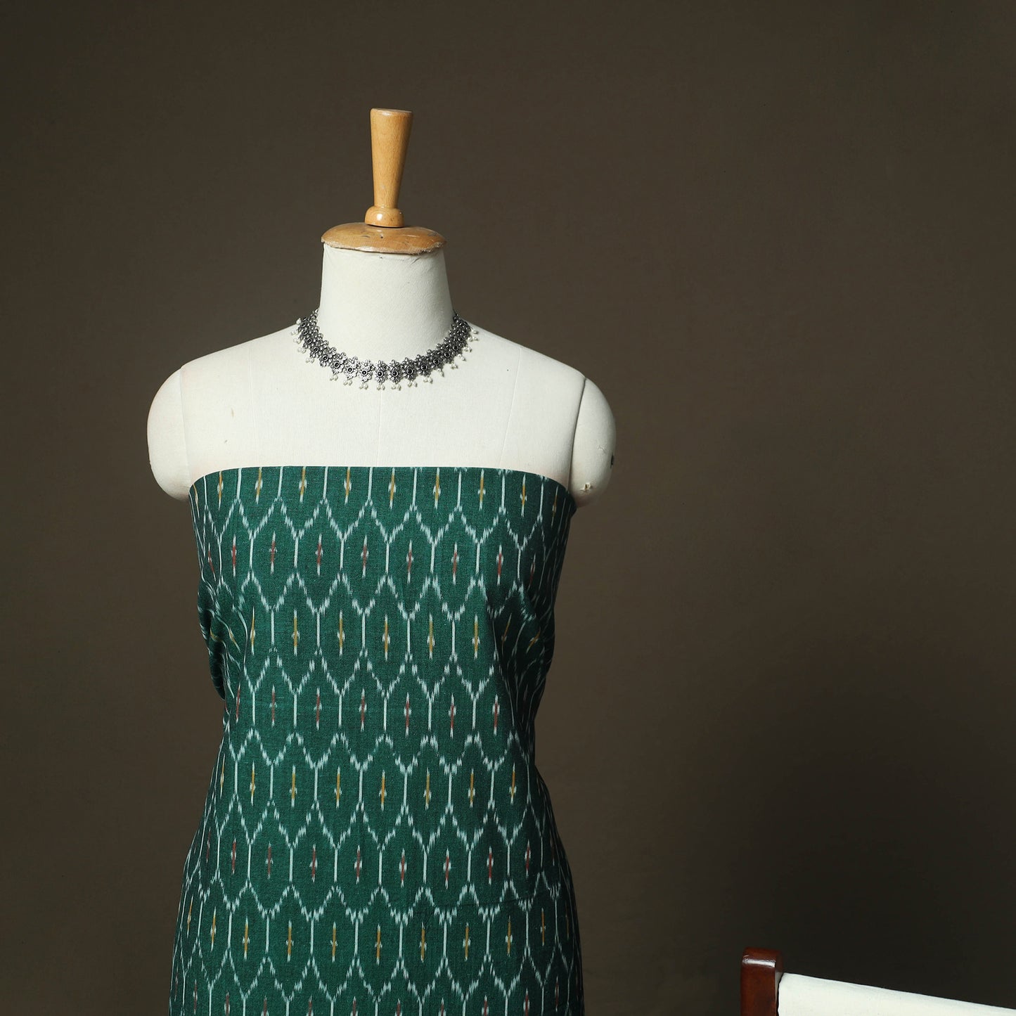 Green - Pochampally Ikat Weave 3pc Cotton Unstitched Dress Material Suit Set 62