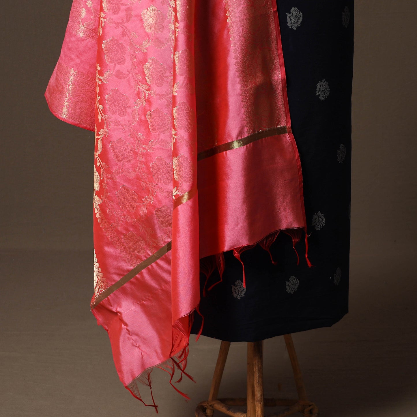 Spun Dupion Viscose Silk Buti 2pc Unstitched Dress Material Kurta Set with Earrings 24