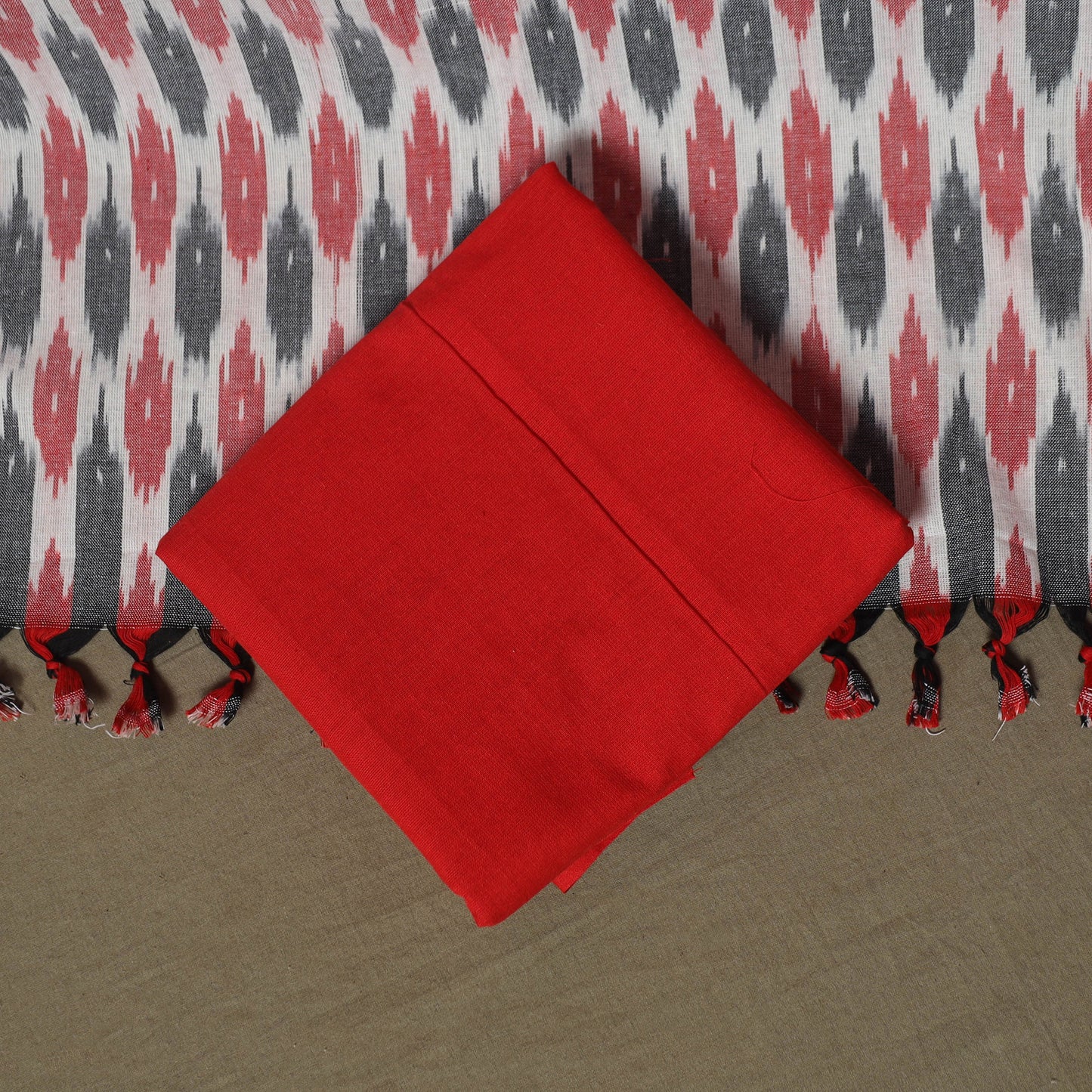 Multicolor - Pochampally Ikat Weave 3pc Cotton Unstitched Dress Material Suit Set 66