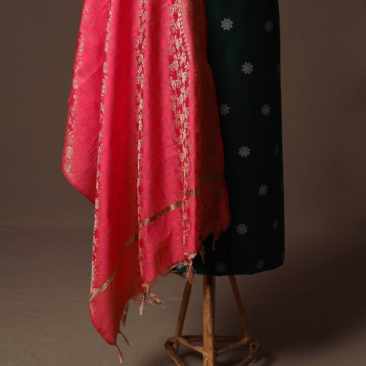 Spun Dupion Viscose Silk Buti 2pc Unstitched Dress Material Kurta Set with Earrings 22
