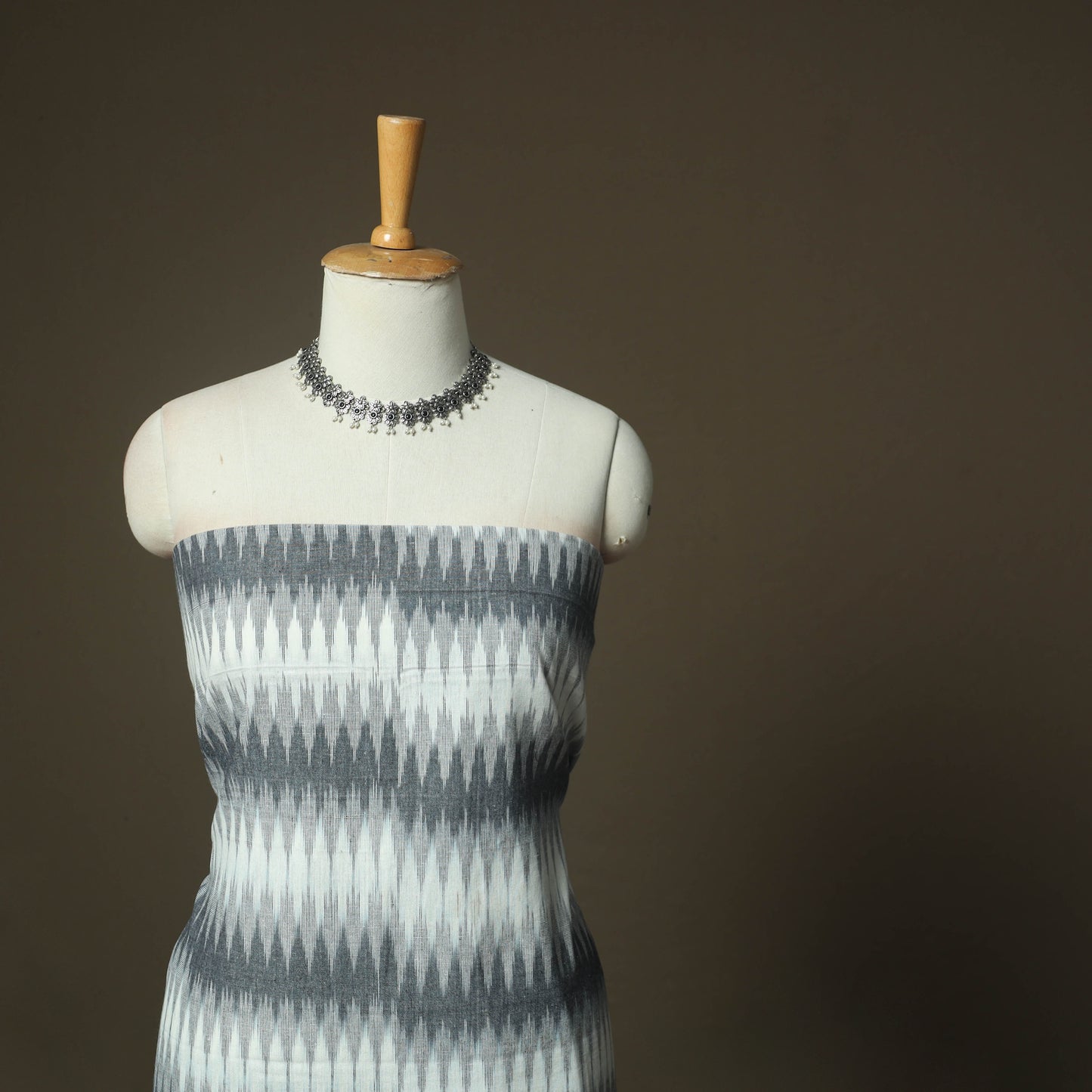 Grey - Pochampally Ikat Weave 3pc Cotton Unstitched Dress Material Suit Set 70