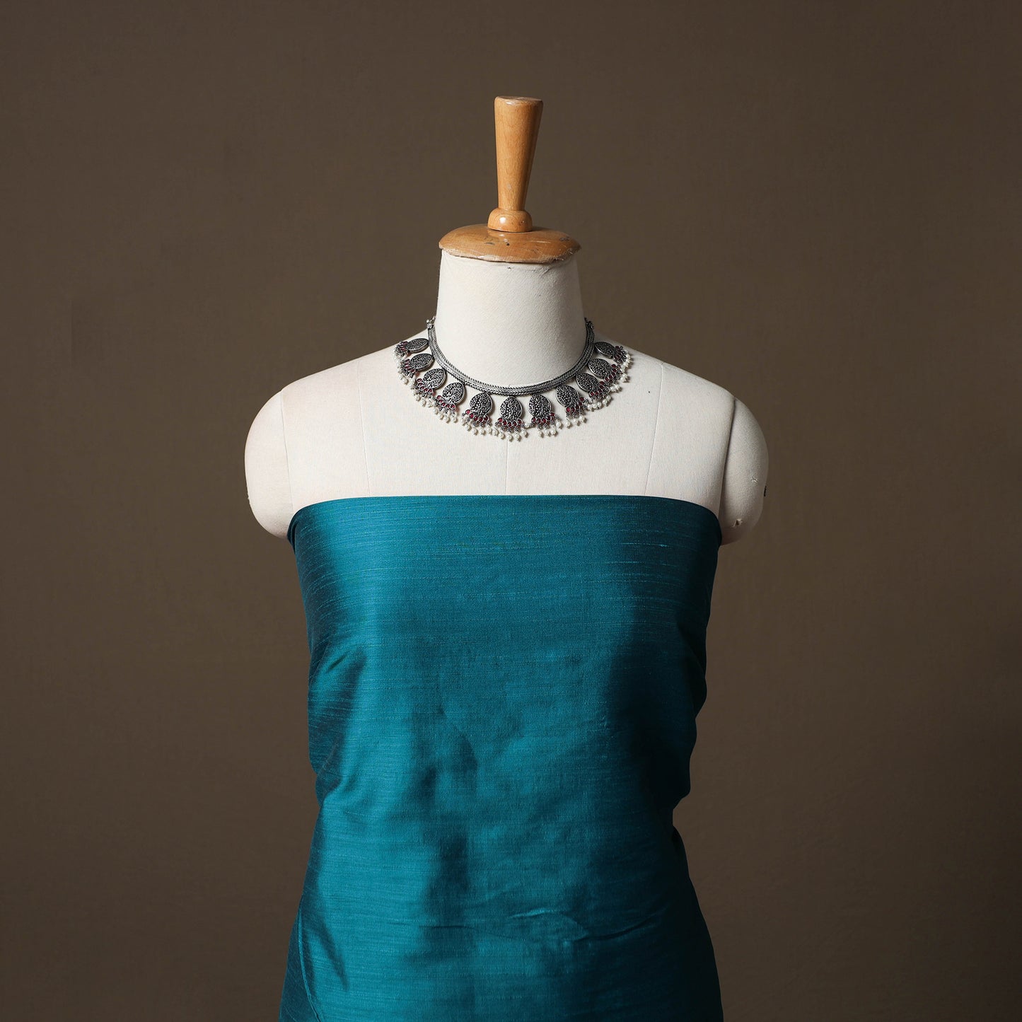 Plain Slub Silk 2pc Unstitched Dress Material Kurta Set with Earrings 19