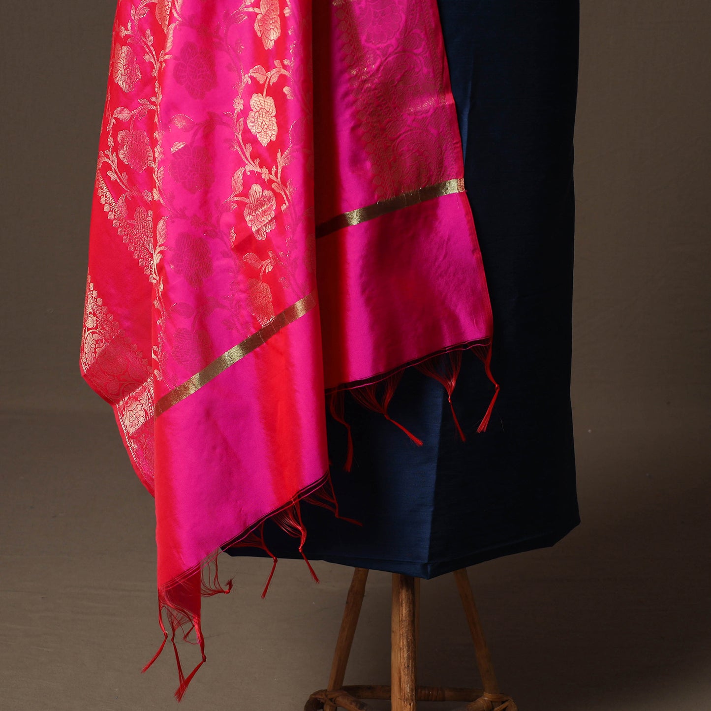 Plain Slub Silk 2pc Unstitched Dress Material Kurta Set with Earrings 16