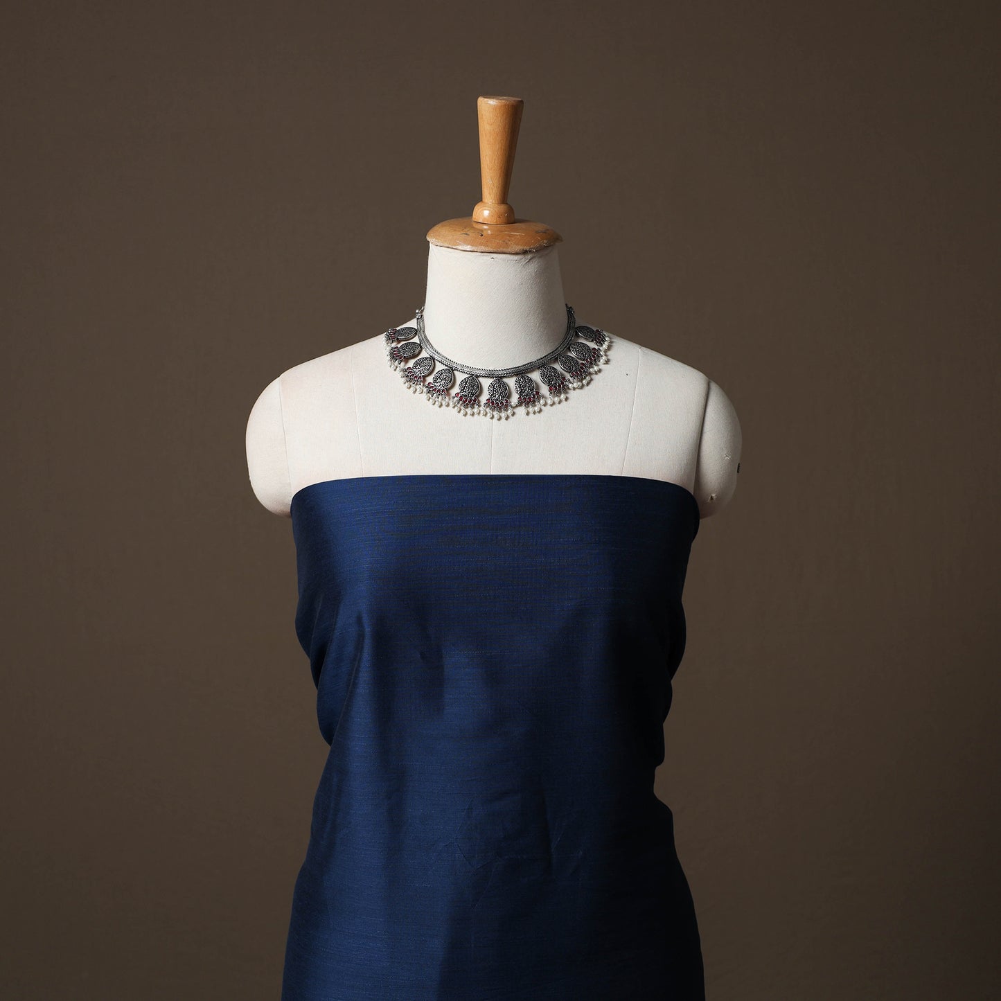 Plain Slub Silk 2pc Unstitched Dress Material Kurta Set with Earrings 16