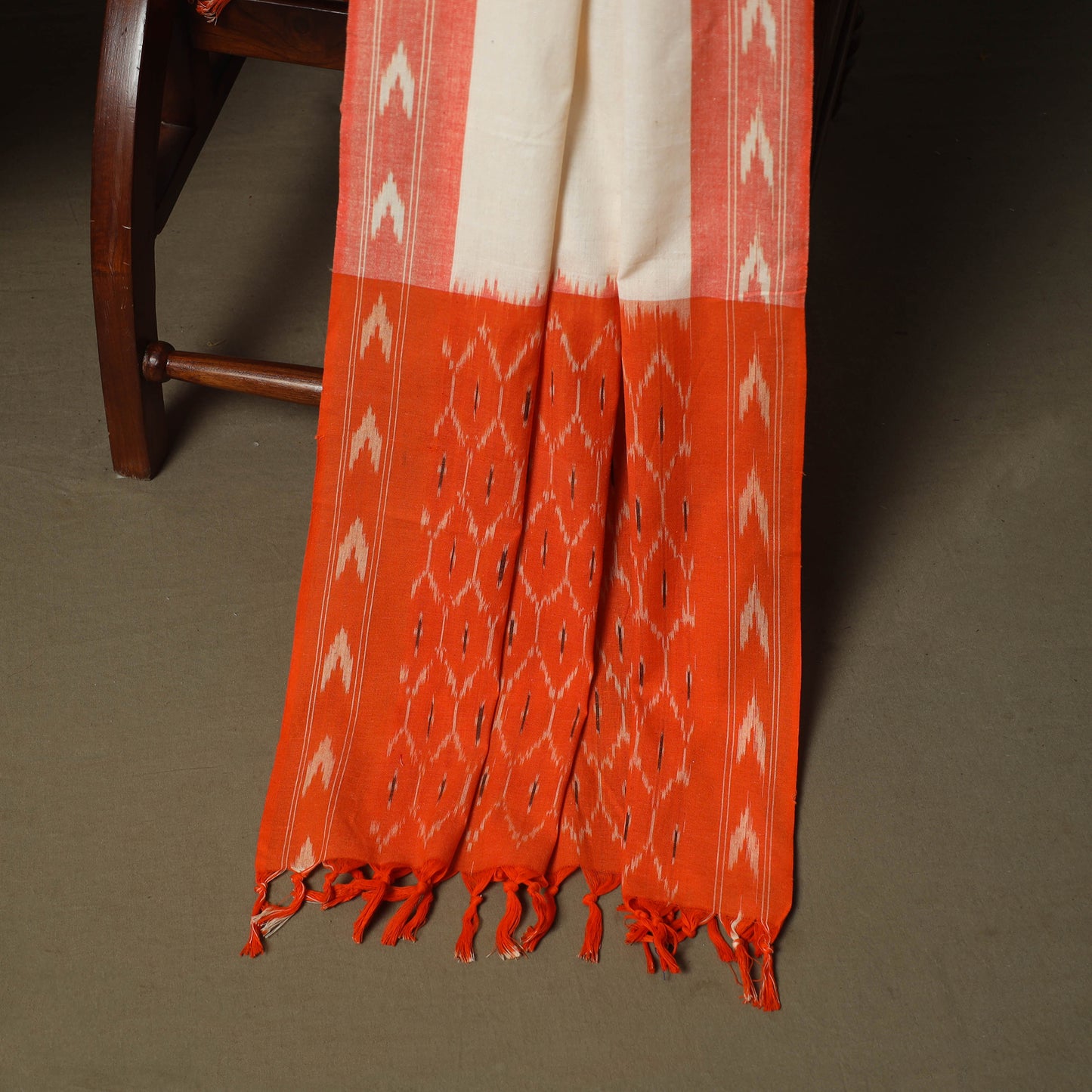 Orange - Pochampally Ikat Weave 3pc Cotton Unstitched Dress Material Suit Set 74
