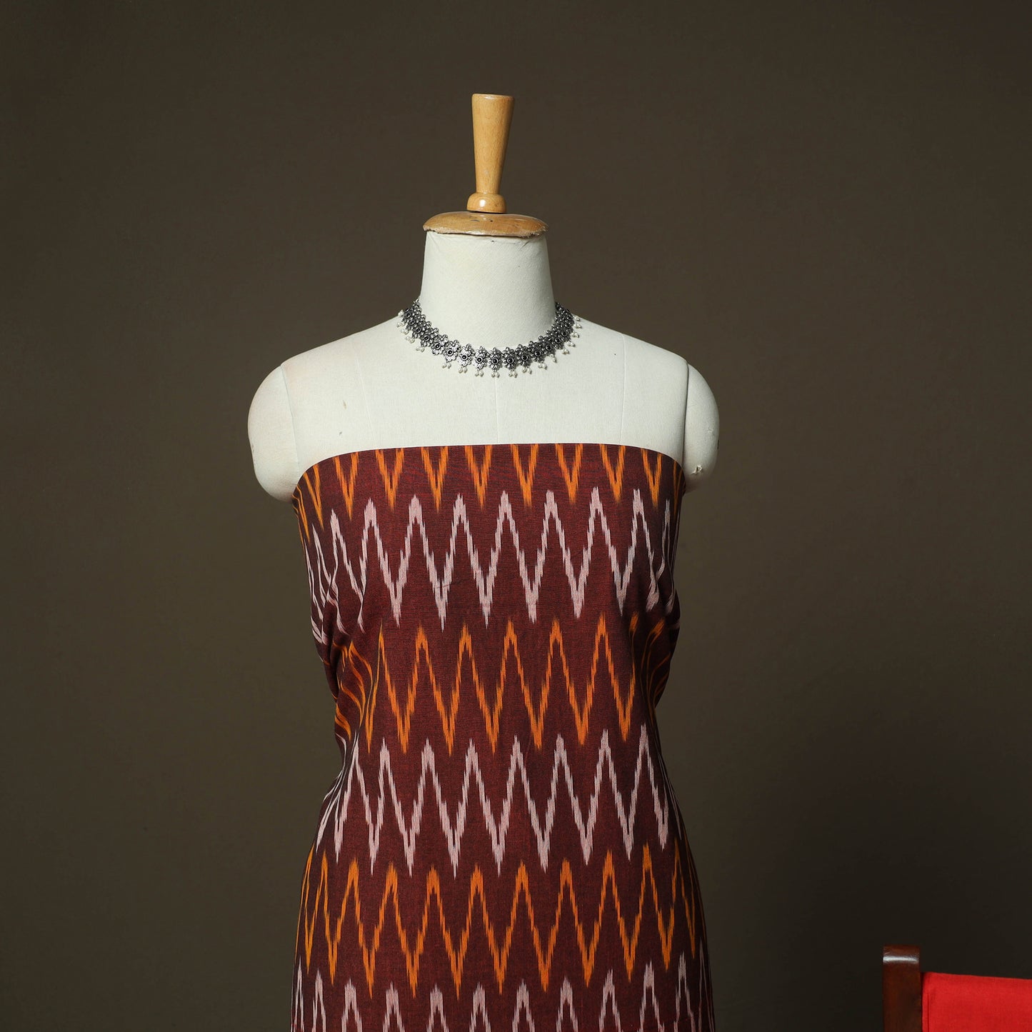 Maroon - Pochampally Ikat Weave 3pc Cotton Unstitched Dress Material Suit Set 75