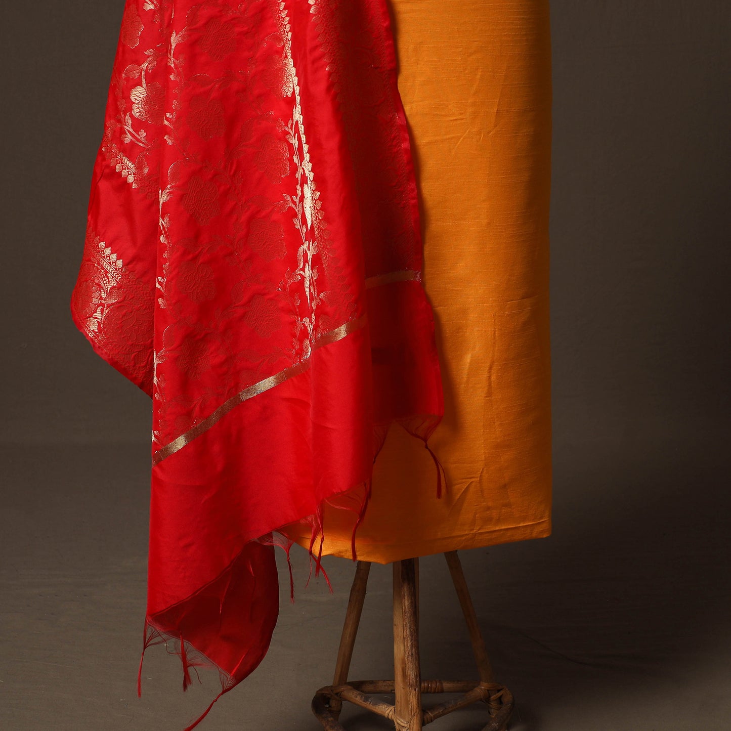Plain Slub Silk 2pc Unstitched Dress Material Kurta Set with Earrings 12