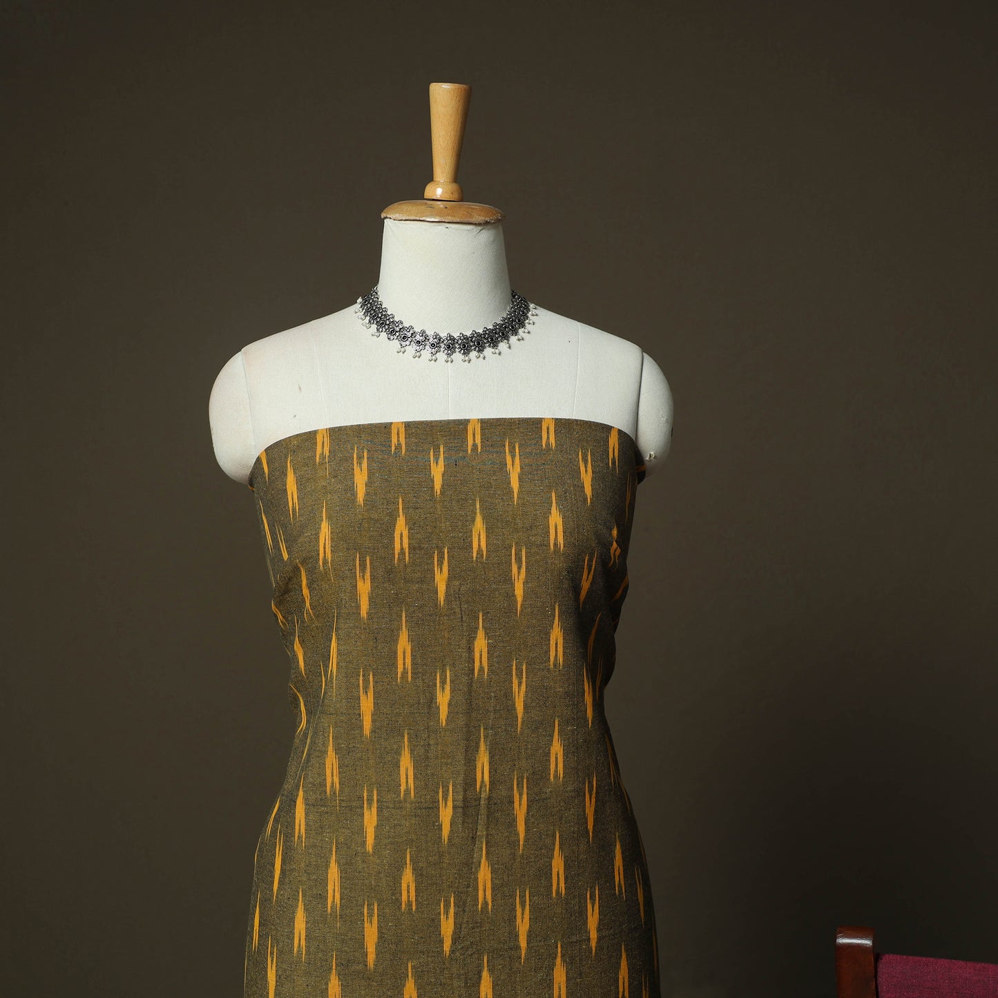 Green - Pochampally Ikat Weave 3pc Cotton Unstitched Dress Material Suit Set 77