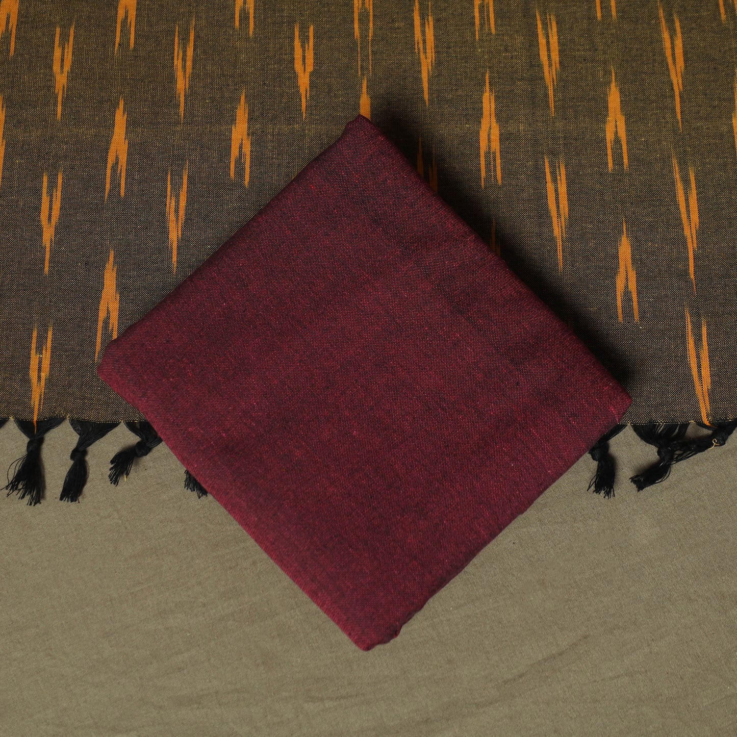 Green - Pochampally Ikat Weave 3pc Cotton Unstitched Dress Material Suit Set 77