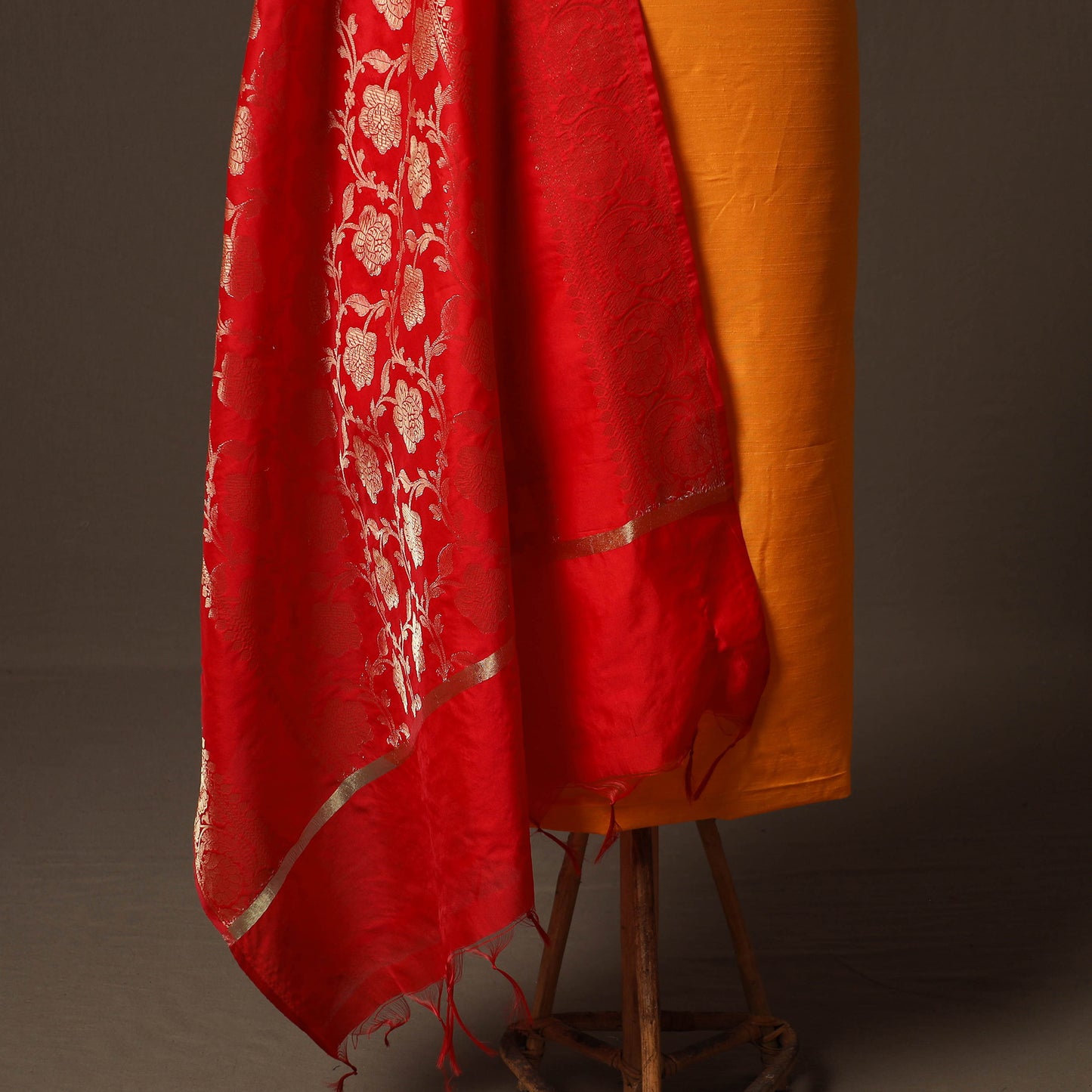 Plain Slub Silk 2pc Unstitched Dress Material Kurta Set with Earrings 11