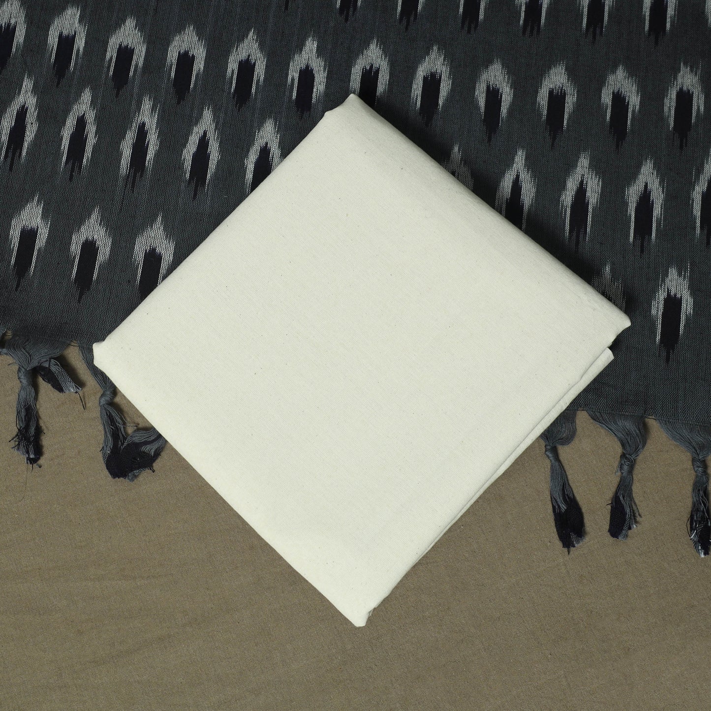 Grey - Pochampally Ikat Weave 3pc Cotton Unstitched Dress Material Suit Set 79