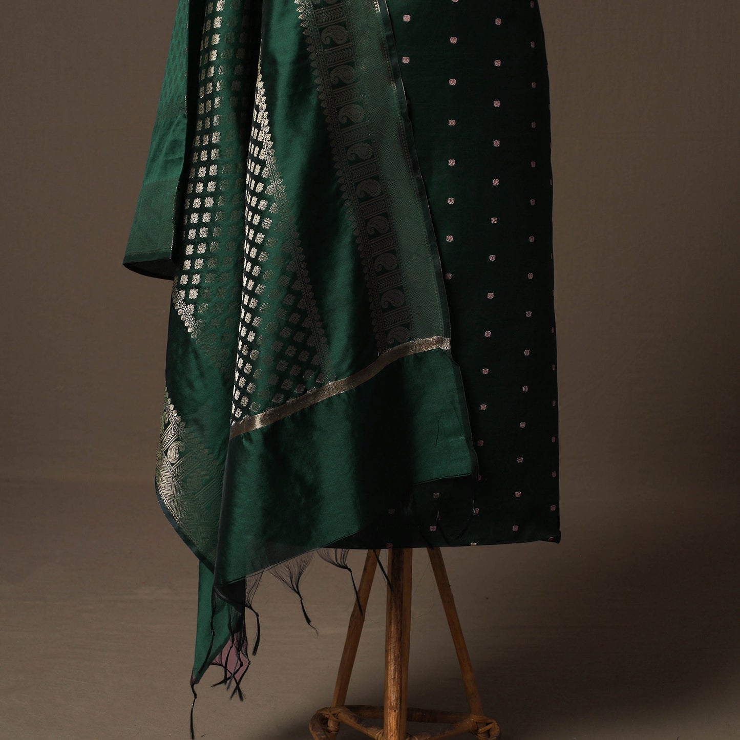 Spun Dupion Viscose Silk Buti 2pc Unstitched Dress Material Kurta Set with Earrings 07