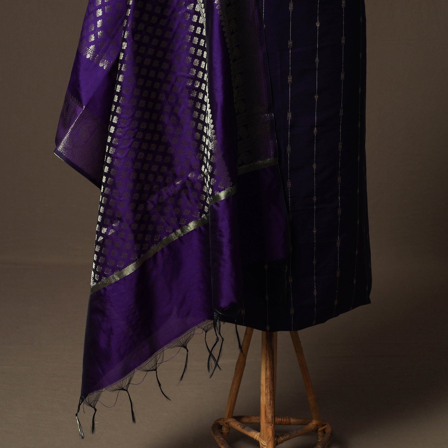 Spun Dupion Viscose Silk Buti 2pc Unstitched Dress Material Kurta Set with Earrings 03