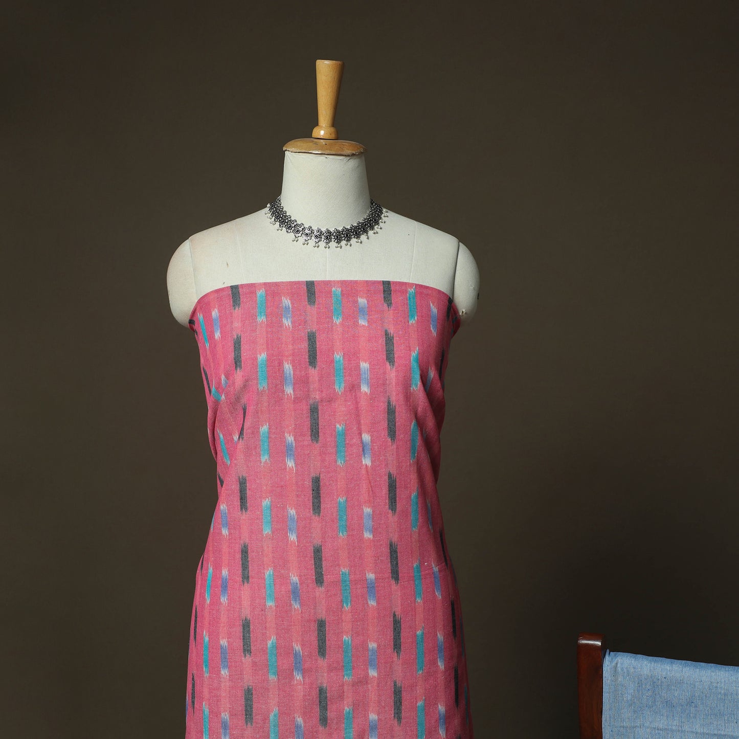 Pink - Pochampally Ikat Weave Cotton 3pc Unstitched Dress Material Suit Set 03