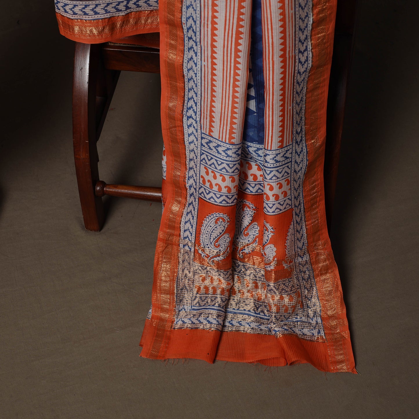 Bagh Hand Block Print Natural Dyed Maheshwari Silk 3pc Unstitched Dress Material Suit Set 05