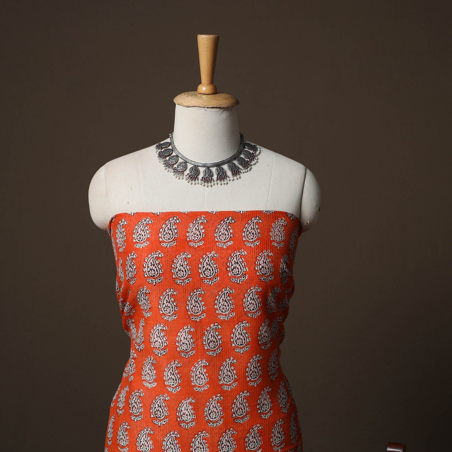 Bagh Hand Block Print Natural Dyed Maheshwari Silk 3pc Unstitched Dress Material Suit Set 06