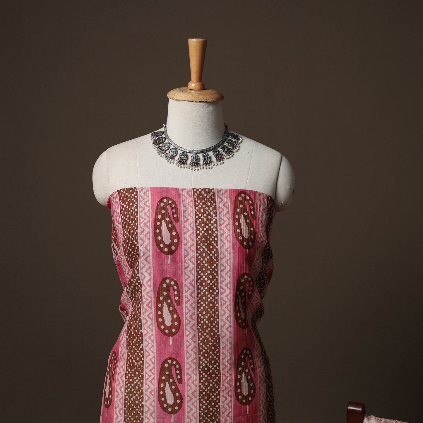 Bagh Hand Block Print Natural Dyed Maheshwari Silk 3pc Unstitched Dress Material Suit Set 07