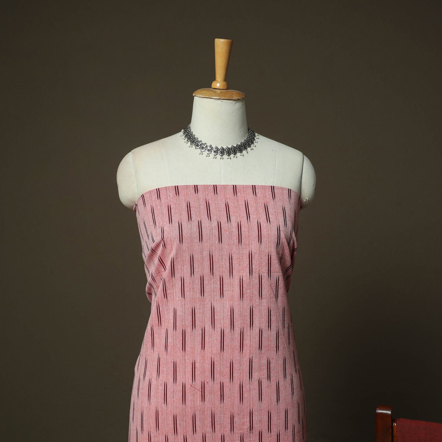 Pink - Pochampally Ikat Weave Cotton 3pc Unstitched Dress Material Suit Set 10