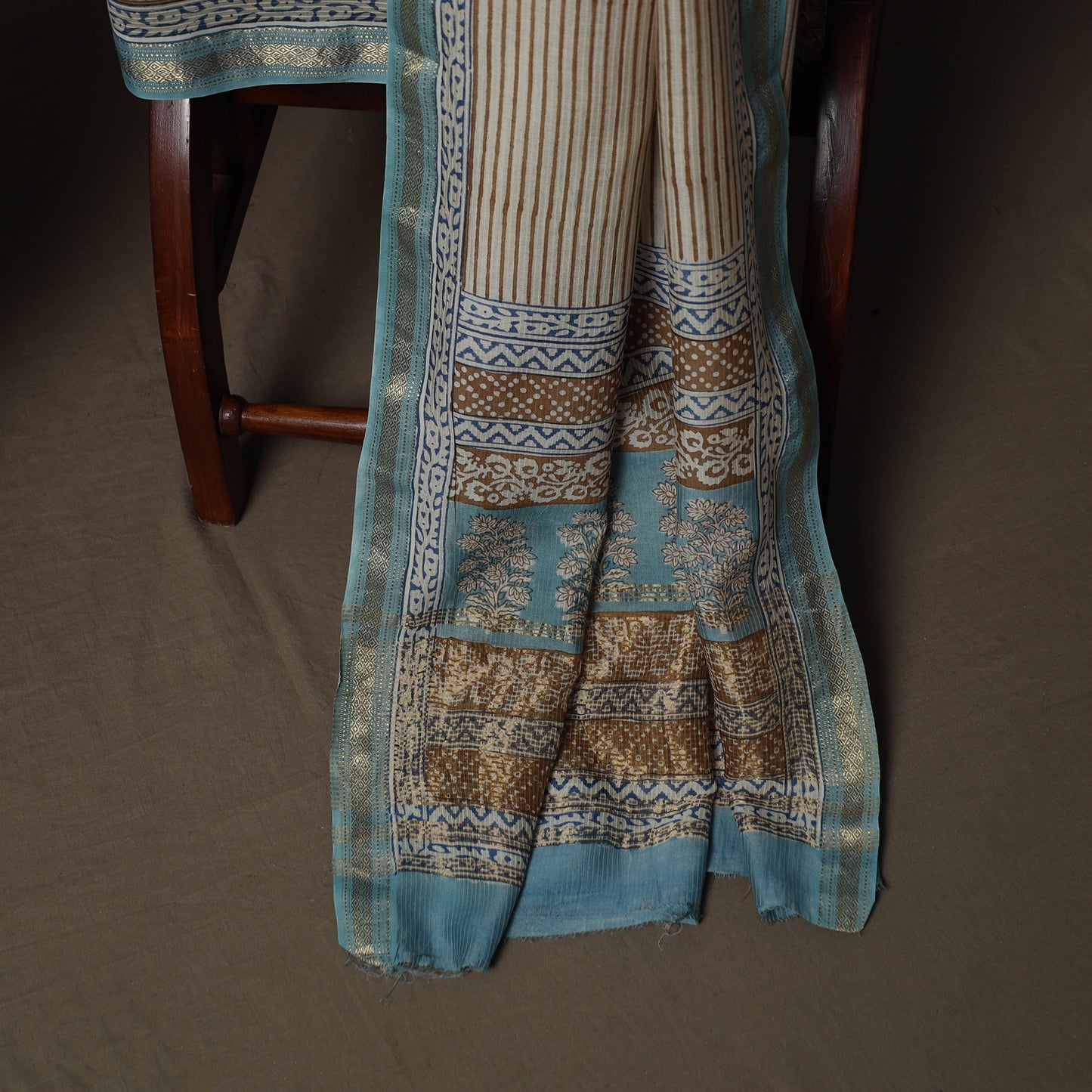 Bagh Hand Block Print Natural Dyed Maheshwari Silk 3pc Unstitched Dress Material Suit Set 11