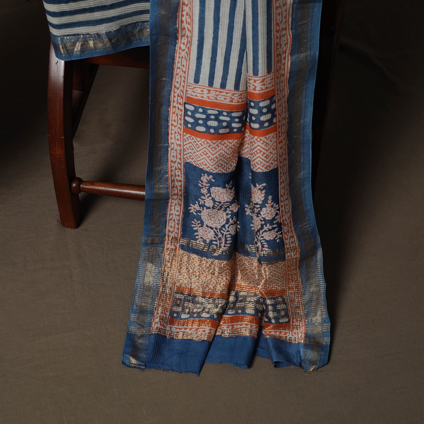 Bagh Hand Block Print Natural Dyed Maheshwari Silk 3pc Unstitched Dress Material Suit Set 13